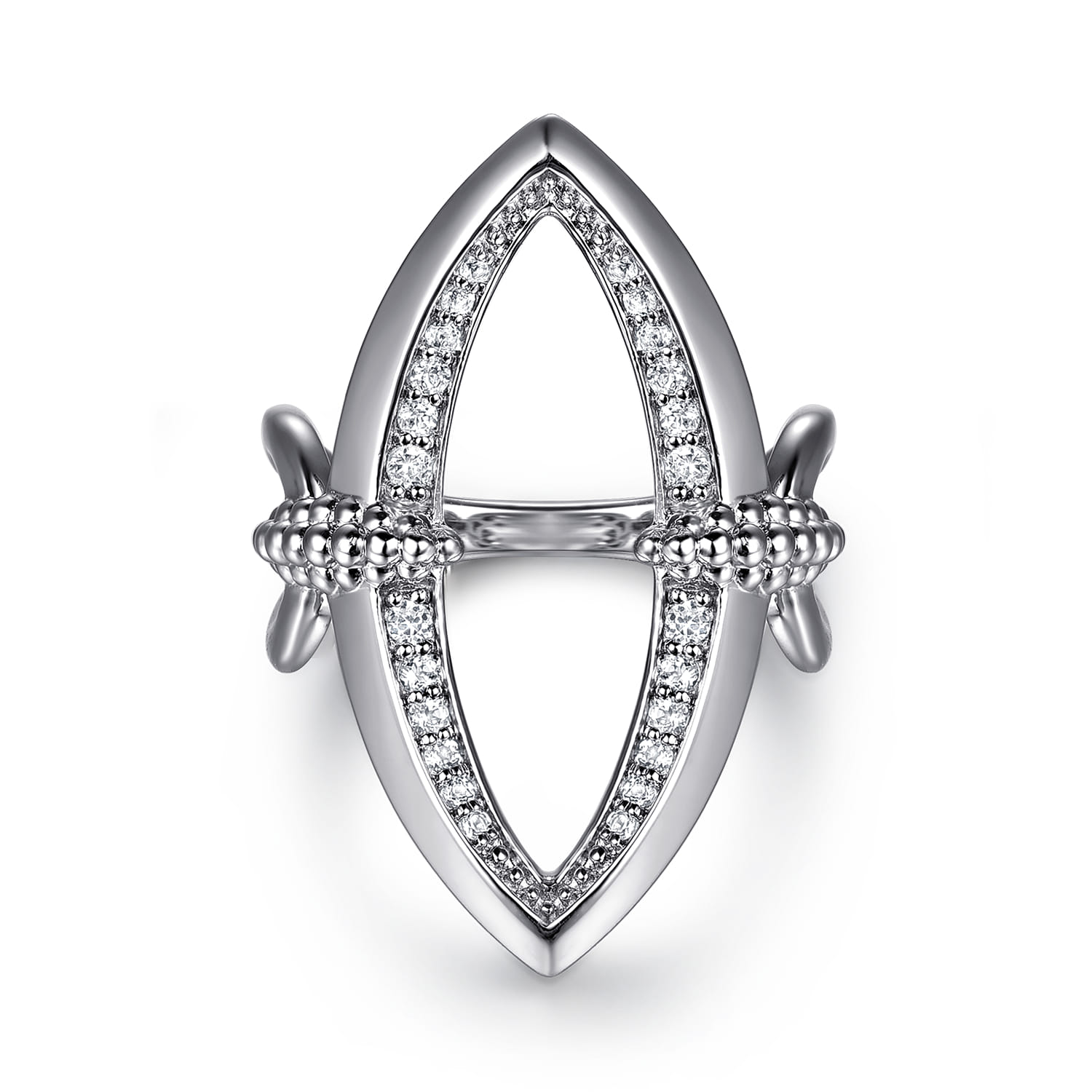 925 Sterling Silver Bujukan and White Sapphire Marquise Ladies Ring - Shot 1