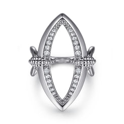 925 Sterling Silver Bujukan and White Sapphire Marquise Ladies Ring