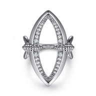 925 Sterling Silver Bujukan and White Sapphire Marquise Ladies Ring