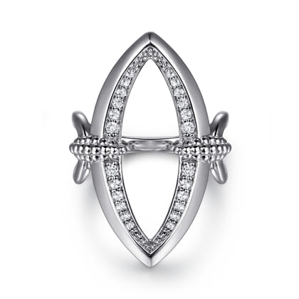 925 Sterling Silver Bujukan and White Sapphire Marquise Ladies Ring