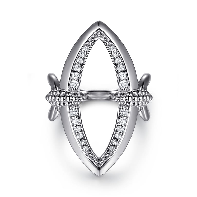 925 Sterling Silver Bujukan and White Sapphire Marquise Ladies Ring - Shot 1