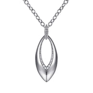 925 Sterling Silver Bujukan and White Sapphire Marquise Pendant Necklace