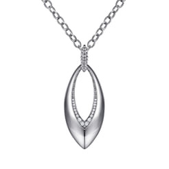 925 Sterling Silver Bujukan and White Sapphire Marquise Pendant Necklace