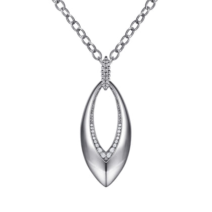 925 Sterling Silver Bujukan and White Sapphire Marquise Pendant Necklace