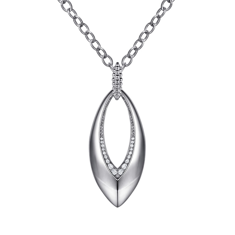 925 Sterling Silver Bujukan and White Sapphire Marquise Pendant Necklace - Shot 1