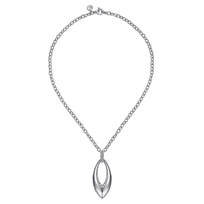 925 Sterling Silver Bujukan and White Sapphire Marquise Pendant Necklace