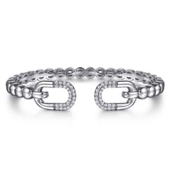 925 Sterling Silver Bujukan and White Sapphire Open Bangle Bracelet