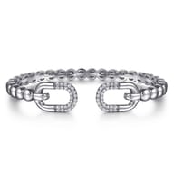 925 Sterling Silver Bujukan and White Sapphire Open Bangle Bracelet