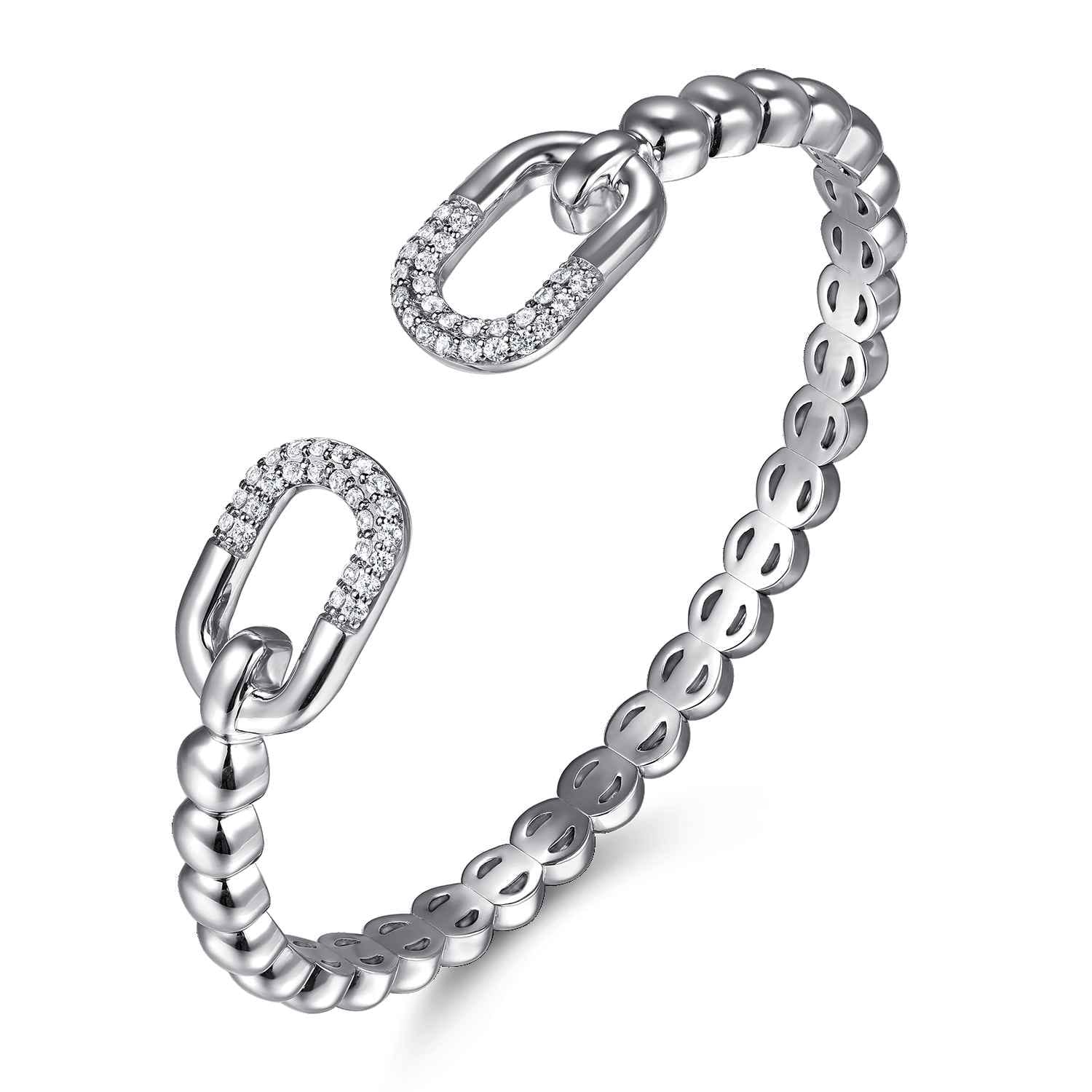 925 Sterling Silver Bujukan and White Sapphire Open Bangle Bracelet - Shot 2