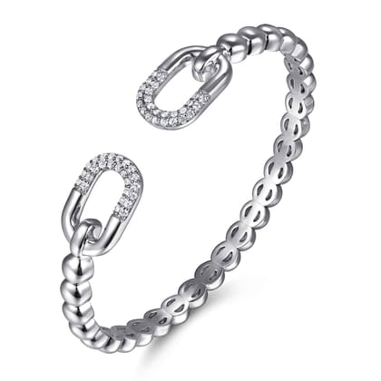 925 Sterling Silver Bujukan and White Sapphire Open Bangle Bracelet