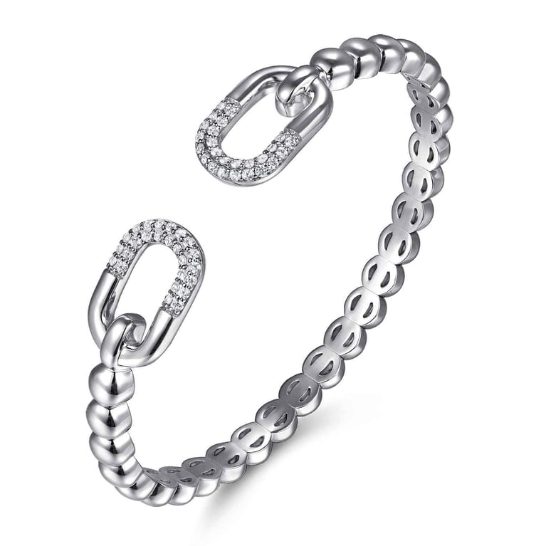 925 Sterling Silver Bujukan and White Sapphire Open Bangle Bracelet - Shot 2