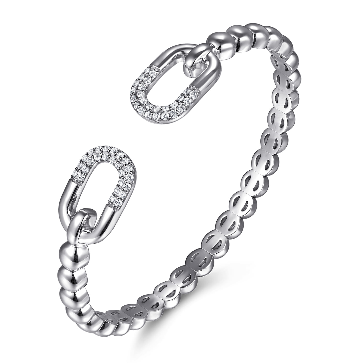 925 Sterling Silver Bujukan and White Sapphire Open Bangle Bracelet - Shot 2