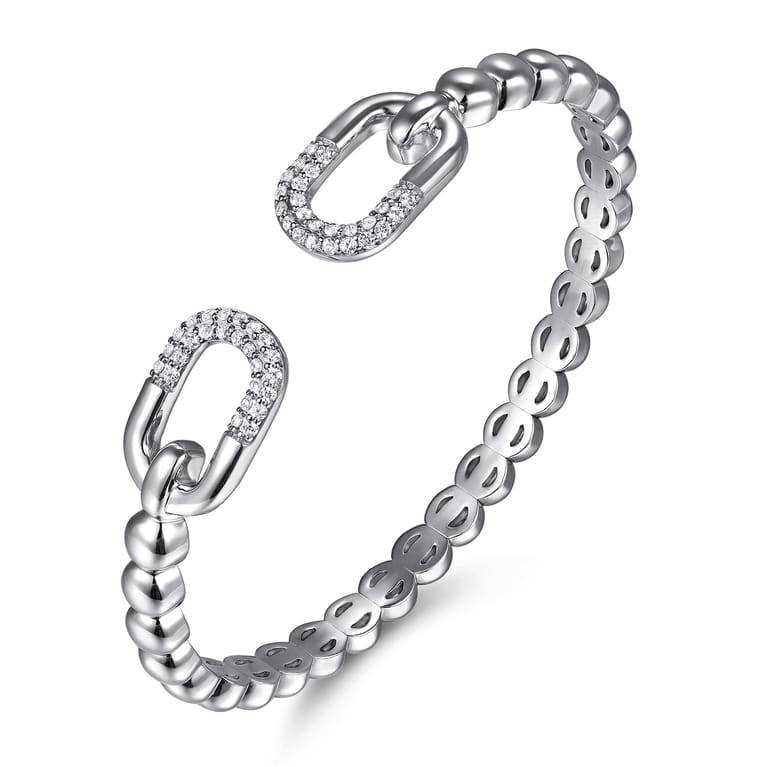 925 Sterling Silver Bujukan and White Sapphire Open Bangle Bracelet - Shot 2