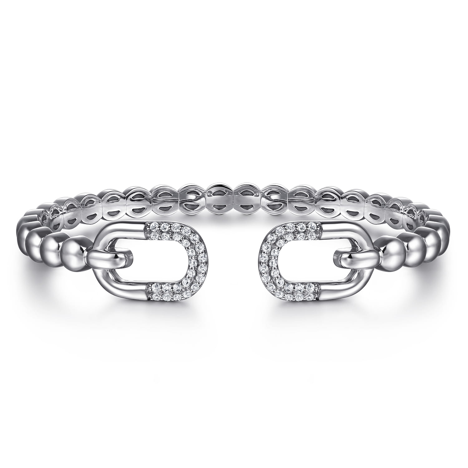 925 Sterling Silver Bujukan and White Sapphire Open Bangle Bracelet - Shot 1