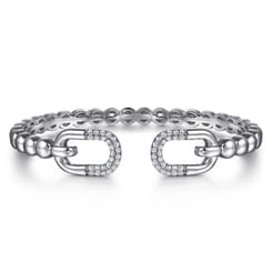925 Sterling Silver Bujukan and White Sapphire Open Bangle Bracelet