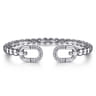 925 Sterling Silver Bujukan and White Sapphire Open Bangle Bracelet