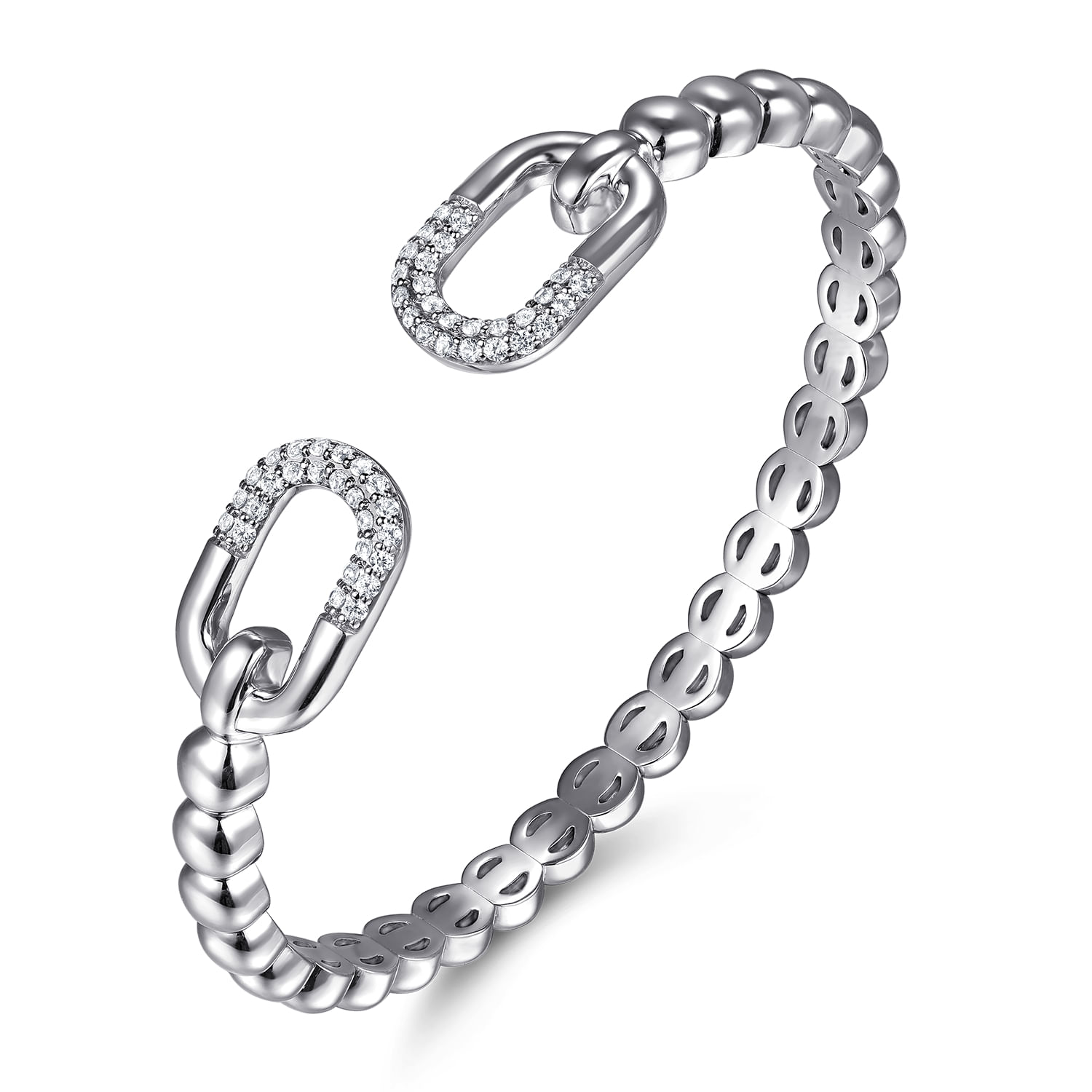 925 Sterling Silver Bujukan and White Sapphire Open Bangle Bracelet