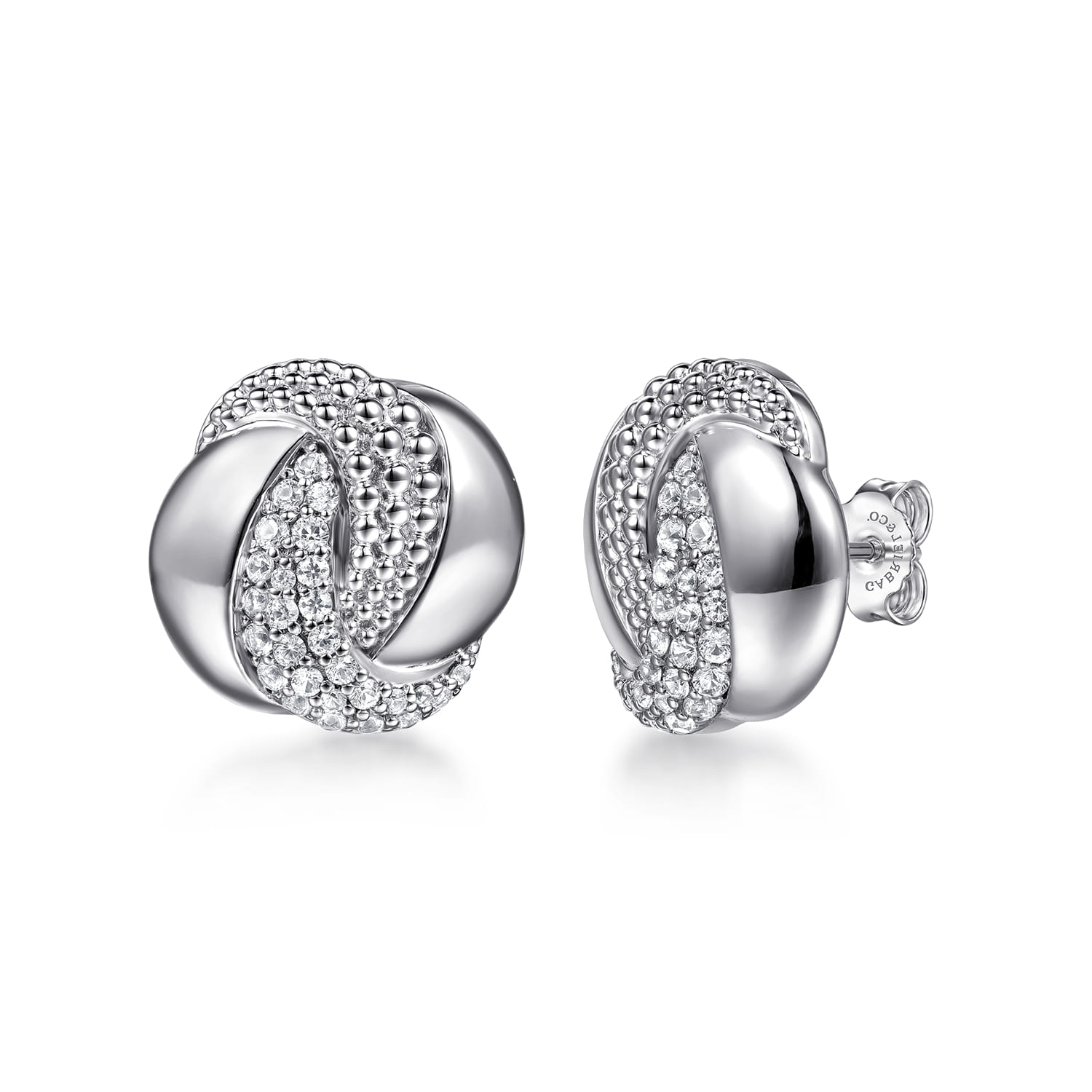 925 Sterling Silver Bujukan and White Sapphire Spiral Stud Earrings - Shot 1