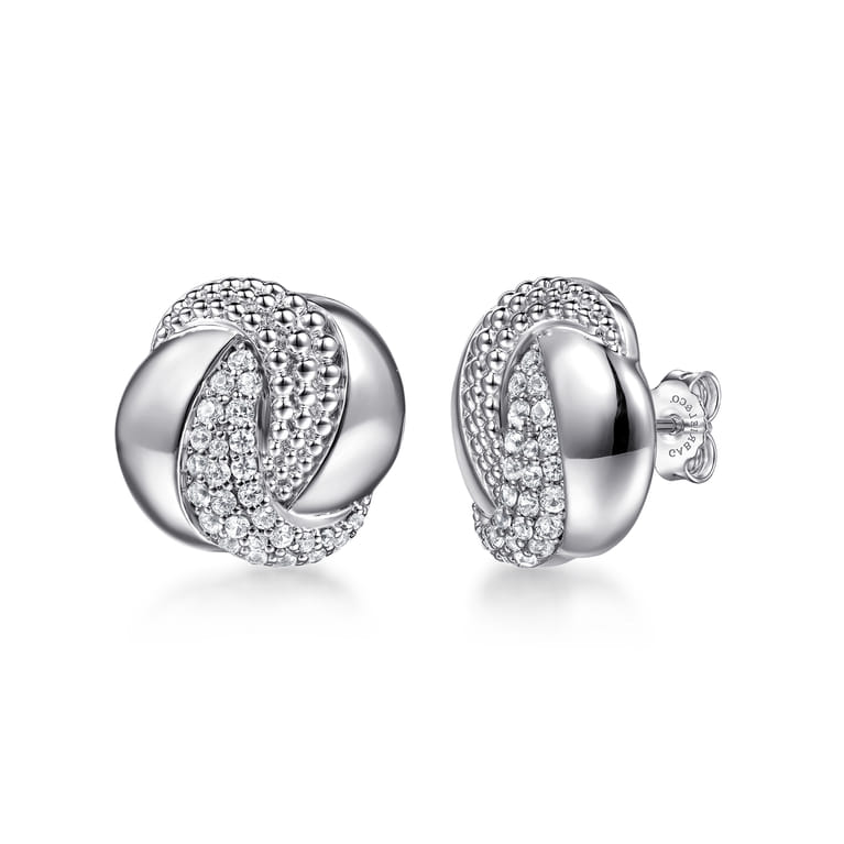 925 Sterling Silver Bujukan and White Sapphire Spiral Stud Earrings - Shot 1