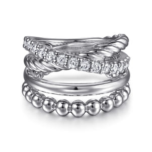 925 Sterling Silver Bujukan and White Sapphire Twisted Easy Stackable Ring