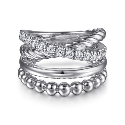 925 Sterling Silver Bujukan and White Sapphire Twisted Easy Stackable Ring