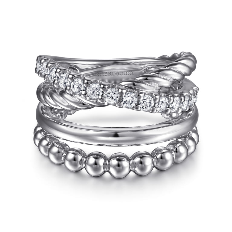 925 Sterling Silver Bujukan and White Sapphire Twisted Easy Stackable Ring - Shot 1