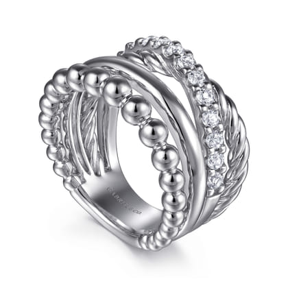 925 Sterling Silver Bujukan and White Sapphire Twisted Easy Stackable Ring