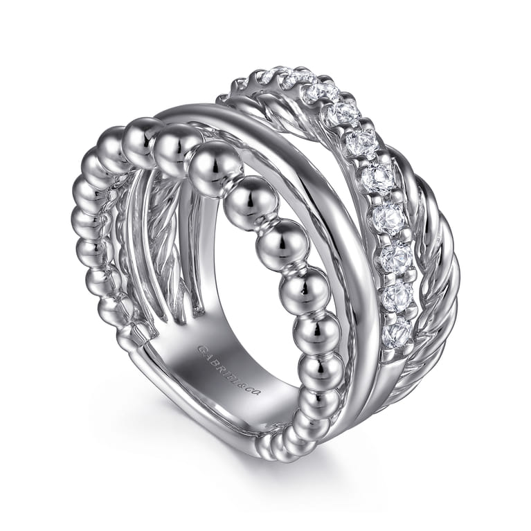 925 Sterling Silver Bujukan and White Sapphire Twisted Easy Stackable Ring - Shot 3