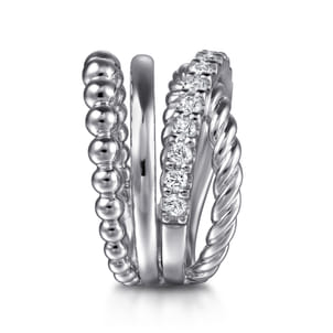 925 Sterling Silver Bujukan and White Sapphire Twisted Easy Stackable Ring