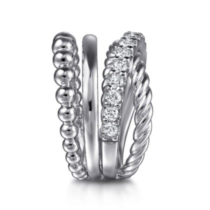 925 Sterling Silver Bujukan and White Sapphire Twisted Easy Stackable Ring