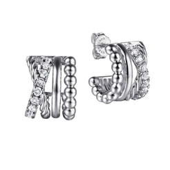 925 Sterling Silver Bujukan and White Sapphire Twisted J Hoop Earrings