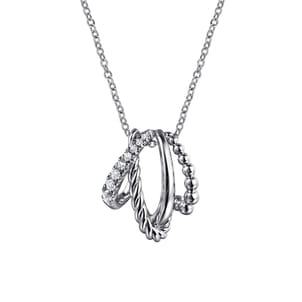 925 Sterling Silver Bujukan and White Sapphire Twisted Pendant Necklace