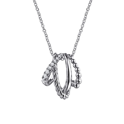 925 Sterling Silver Bujukan and White Sapphire Twisted Pendant Necklace