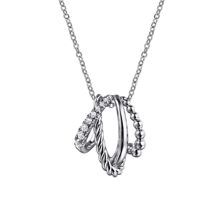 925 Sterling Silver Bujukan and White Sapphire Twisted Pendant Necklace - Shot 1