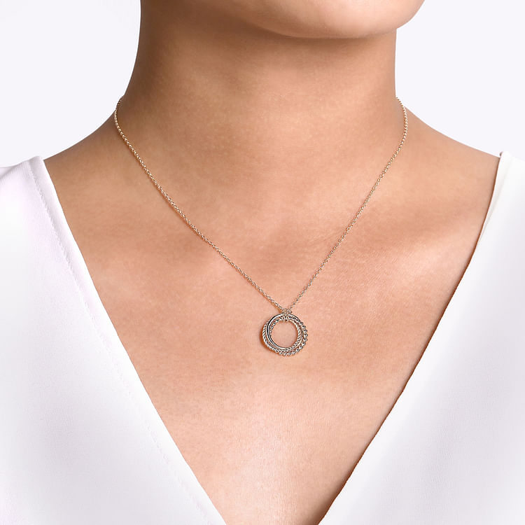 925 Sterling Silver BujukanTwisted Rope Multi Circle Pendant Necklace