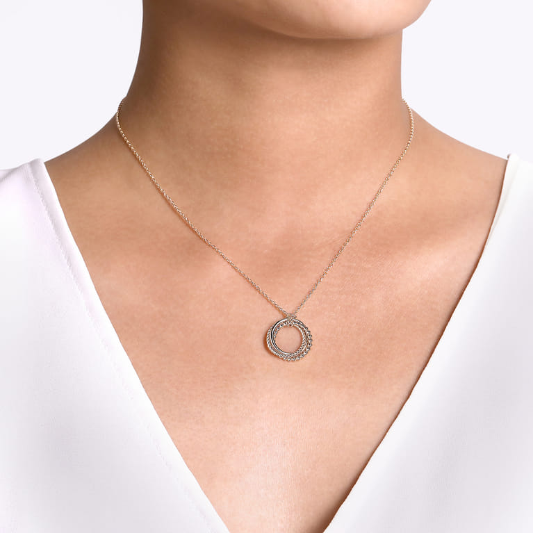 925 Sterling Silver BujukanTwisted Rope Multi Circle Pendant Necklace - Shot 3