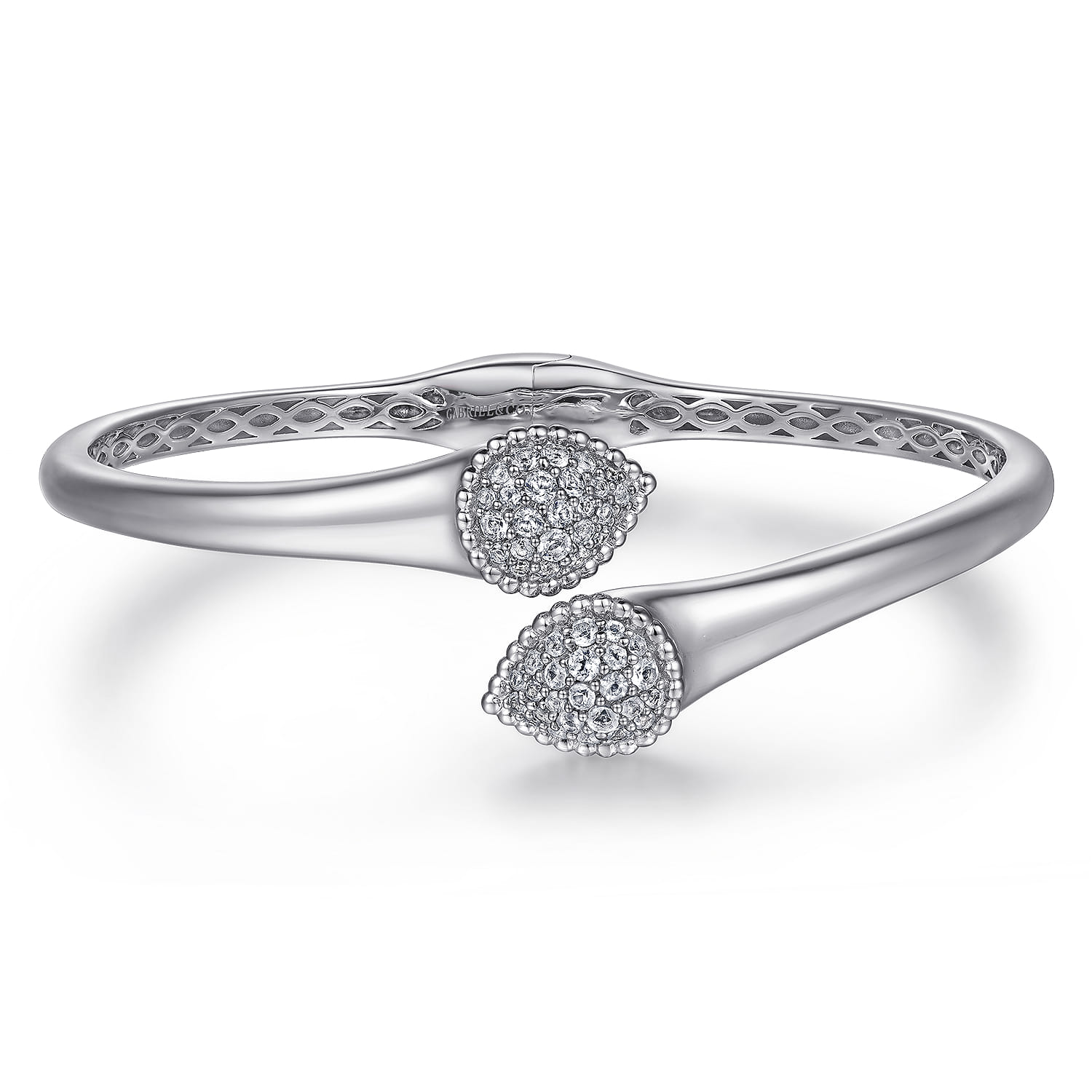 925 Sterling Silver Bypass Bangle with White Sapphire Pave - Shot 1