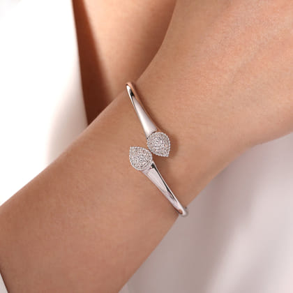 925 Sterling Silver Bypass Bangle with White Sapphire Pave