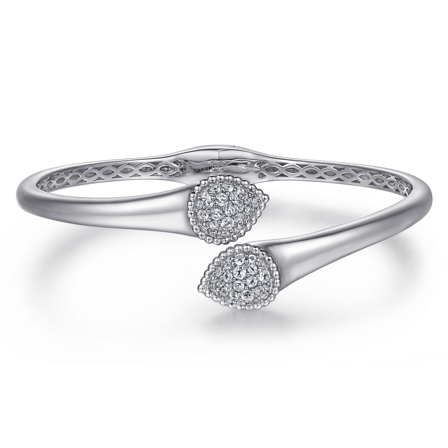 925 Sterling Silver Bypass Bangle with White Sapphire Pave
