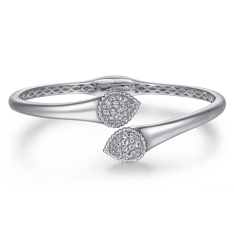 925 Sterling Silver Bypass Bangle with White Sapphire Pave - Shot 1