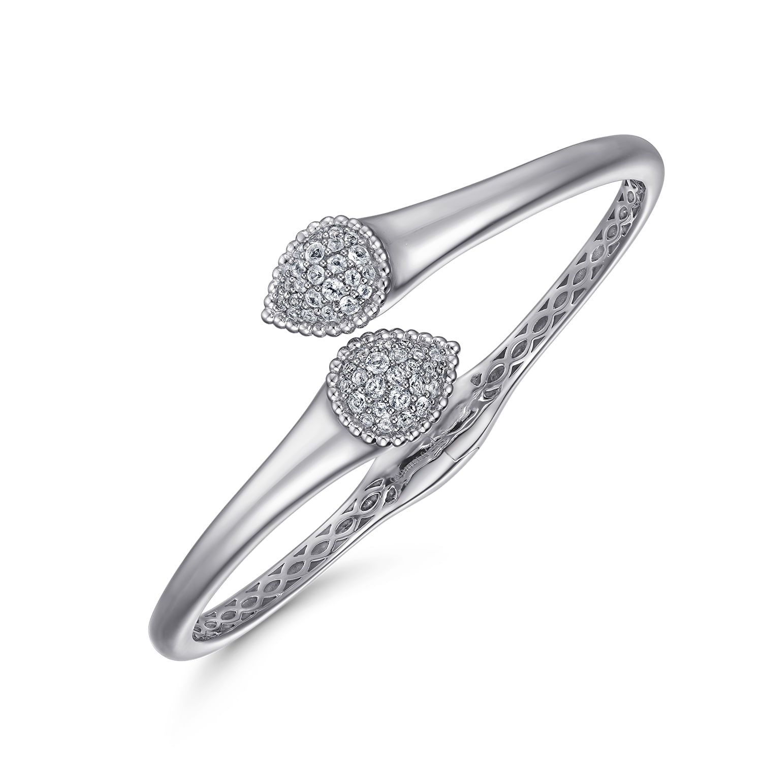 925 Sterling Silver Bypass Bangle with White Sapphire Pave