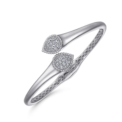 925 Sterling Silver Bypass Bangle with White Sapphire Pave