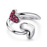 925 Sterling Silver Bypass Heart Ring with Ruby Stones