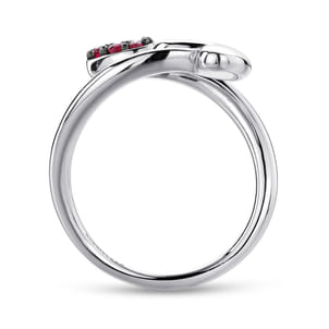 925 Sterling Silver Bypass Heart Ring with Ruby Stones