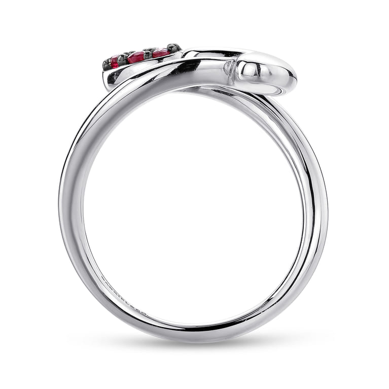 925 Sterling Silver Bypass Heart Ring with Ruby Stones - Shot 2