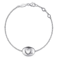925 Sterling Silver Chain Bracelet with Diamond Cutout Heart Charm