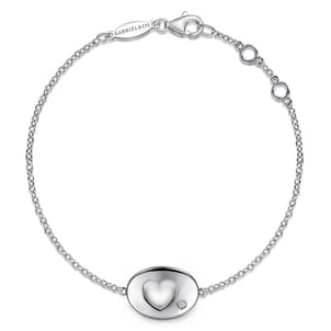 925 Sterling Silver Chain Bracelet with Diamond Cutout Heart Charm