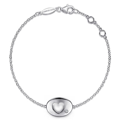 925 Sterling Silver Chain Bracelet with Diamond Cutout Heart Charm
