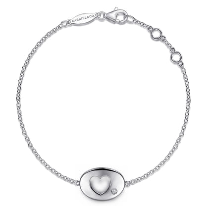 925 Sterling Silver Chain Bracelet with Diamond Cutout Heart Charm