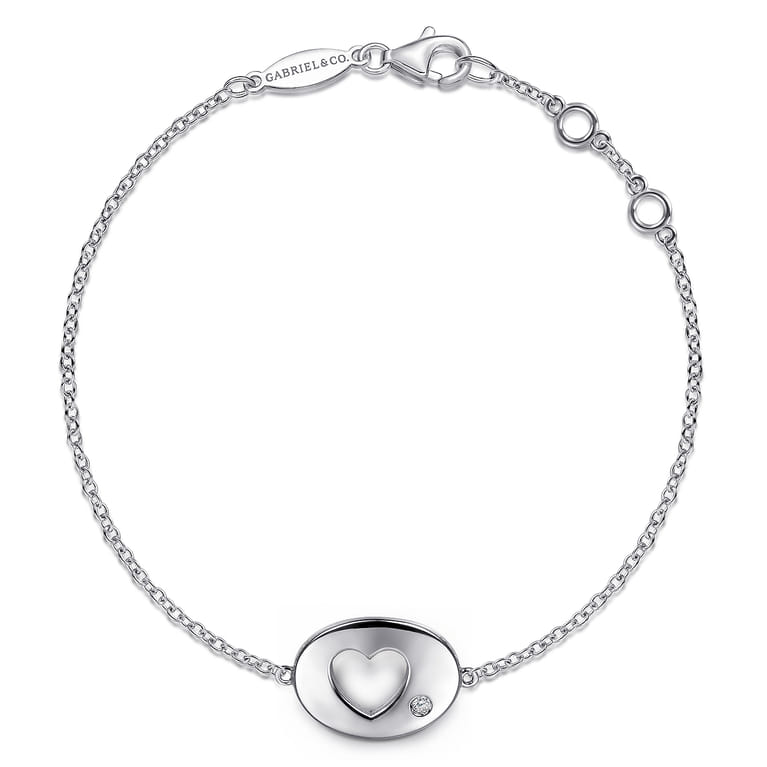 925 Sterling Silver Chain Bracelet with Diamond Cutout Heart Charm - 0.02 ct - Shot 1